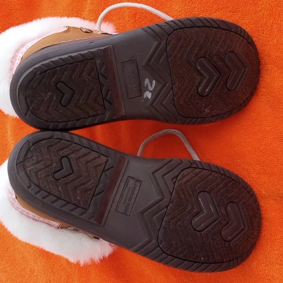 Brown with pink and white colored pair of boots - Picture 3 of 5